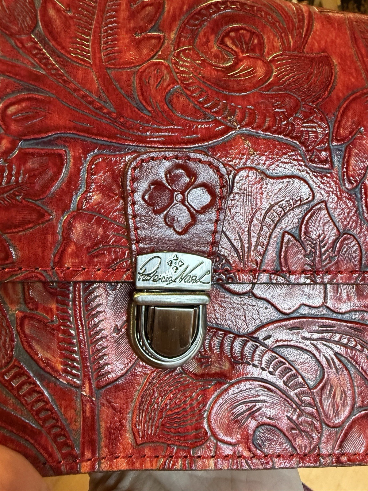 PATRICIA NASH LEATHER BURNISHED TOOLED LAURENTINA RED CROSSBODY NWT MSRP $169