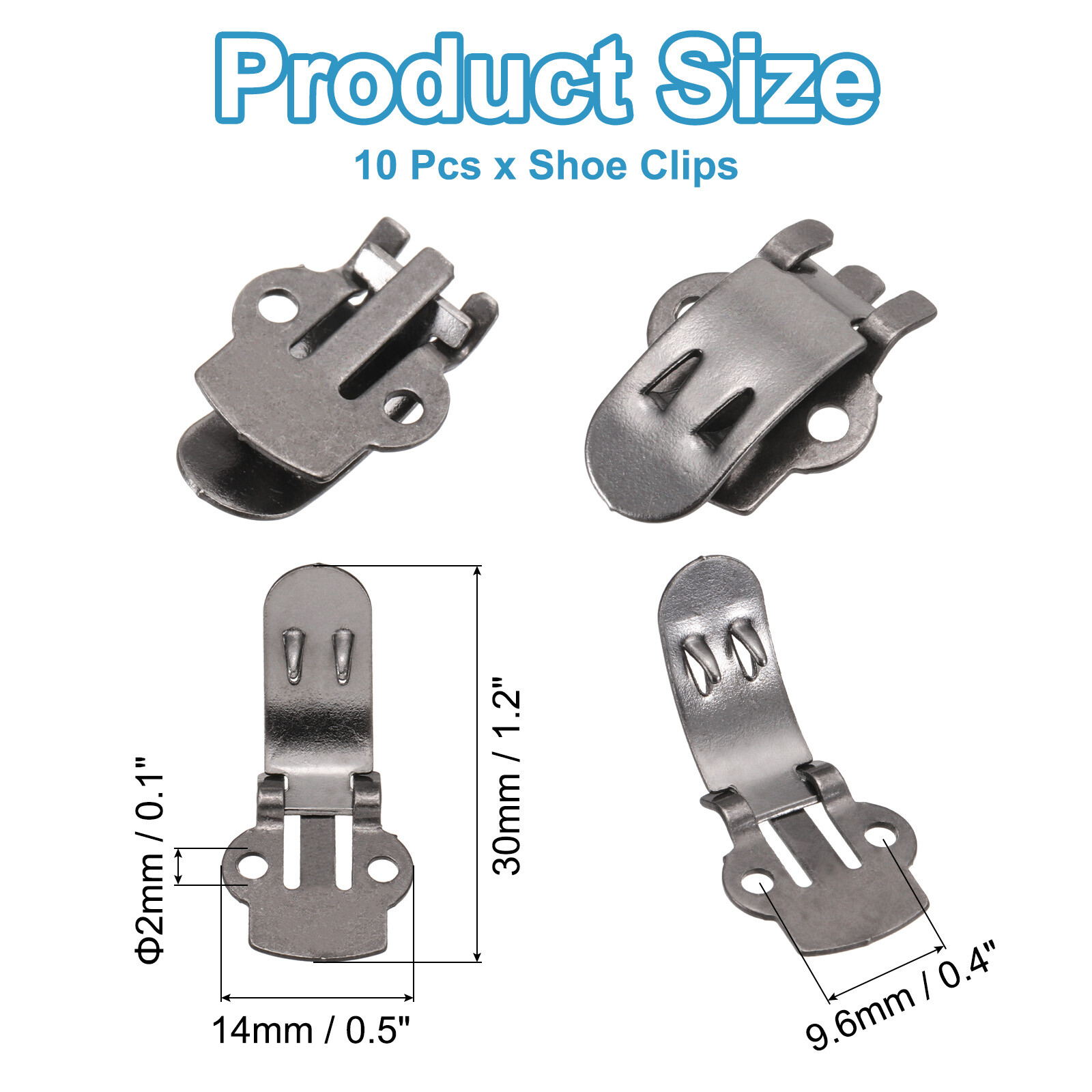 14mm x 30mm Shoe Clips Flat Blank Shoe Clips Shoe Supplies Black 10 Pcs
