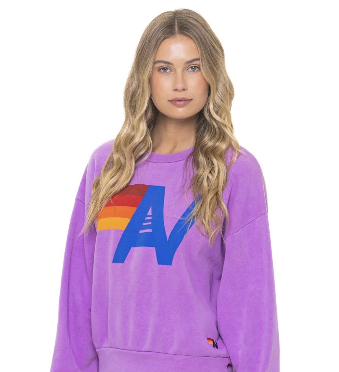 Aviator Nation BARELY WORN Logo Relax Crew Neck Sweatshirt- Neon Purple size XS
