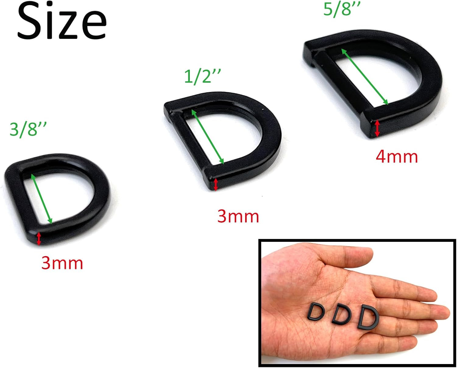 10 Pcs Heavy Duty D Rings 1/2 Inch Gunmetal Black Solid Zinc Alloy Die Casting f