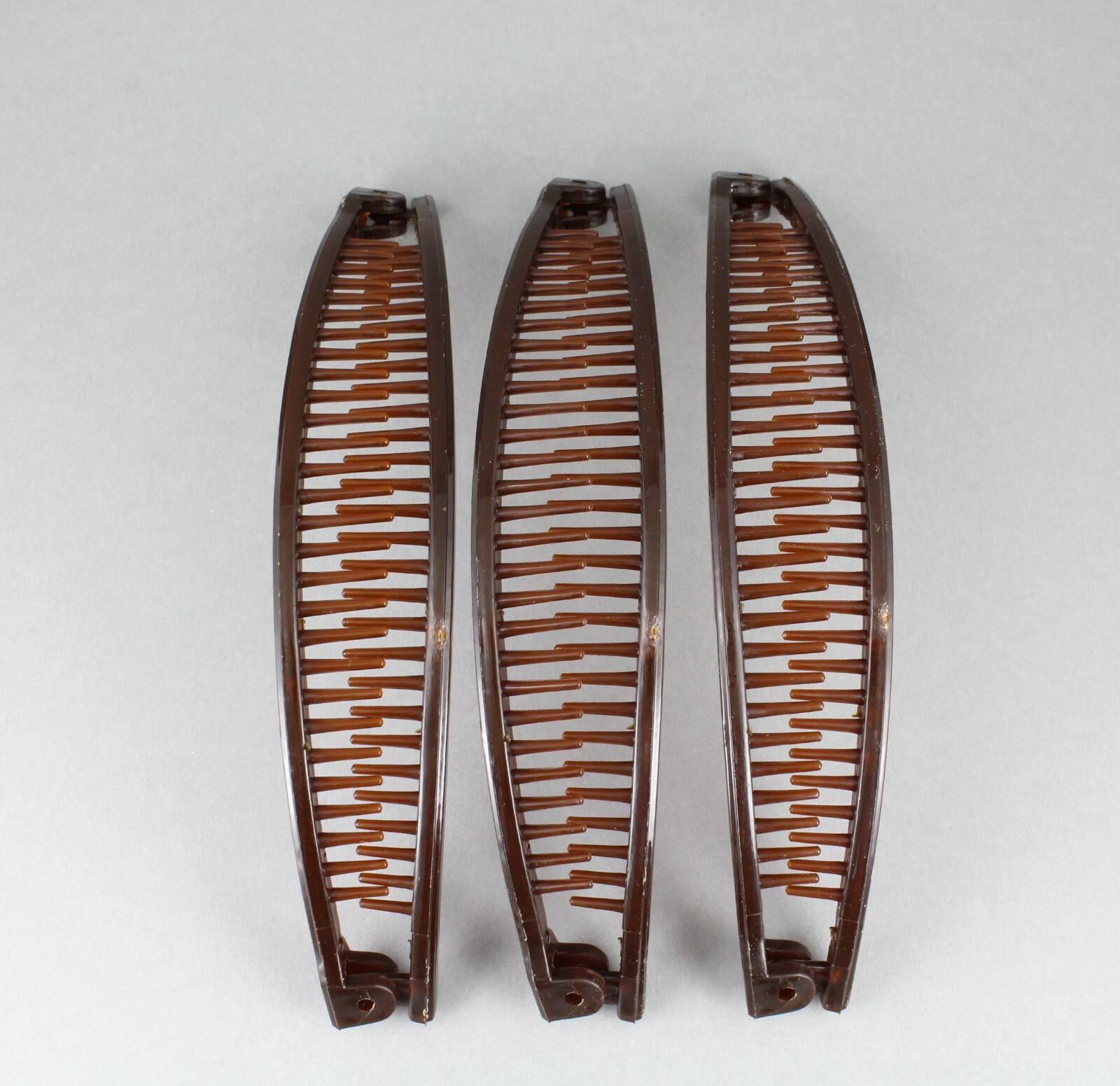 Brown set pack 3 banana hair clips comb claw teeth plastic 7″ long around curve
