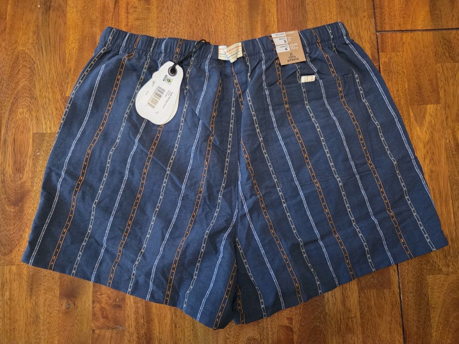 Prana Indio Heritage Shorts Mens Medium Stormy Night Striped 5 Inch Inseam NEW