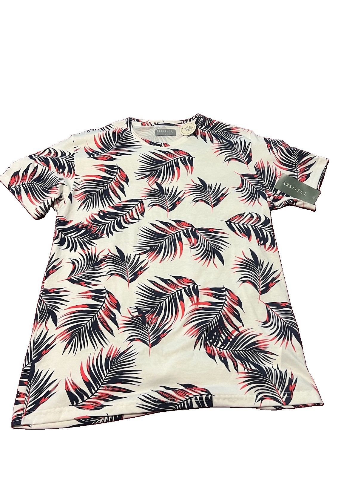 ARKITECT brand womens red and Blue Leaves cotton t shirt size L NWT