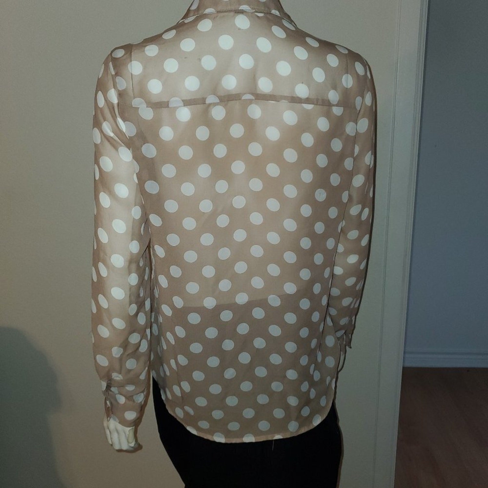 Timing Long Sleeve Sheer Polka Dot Top || Small