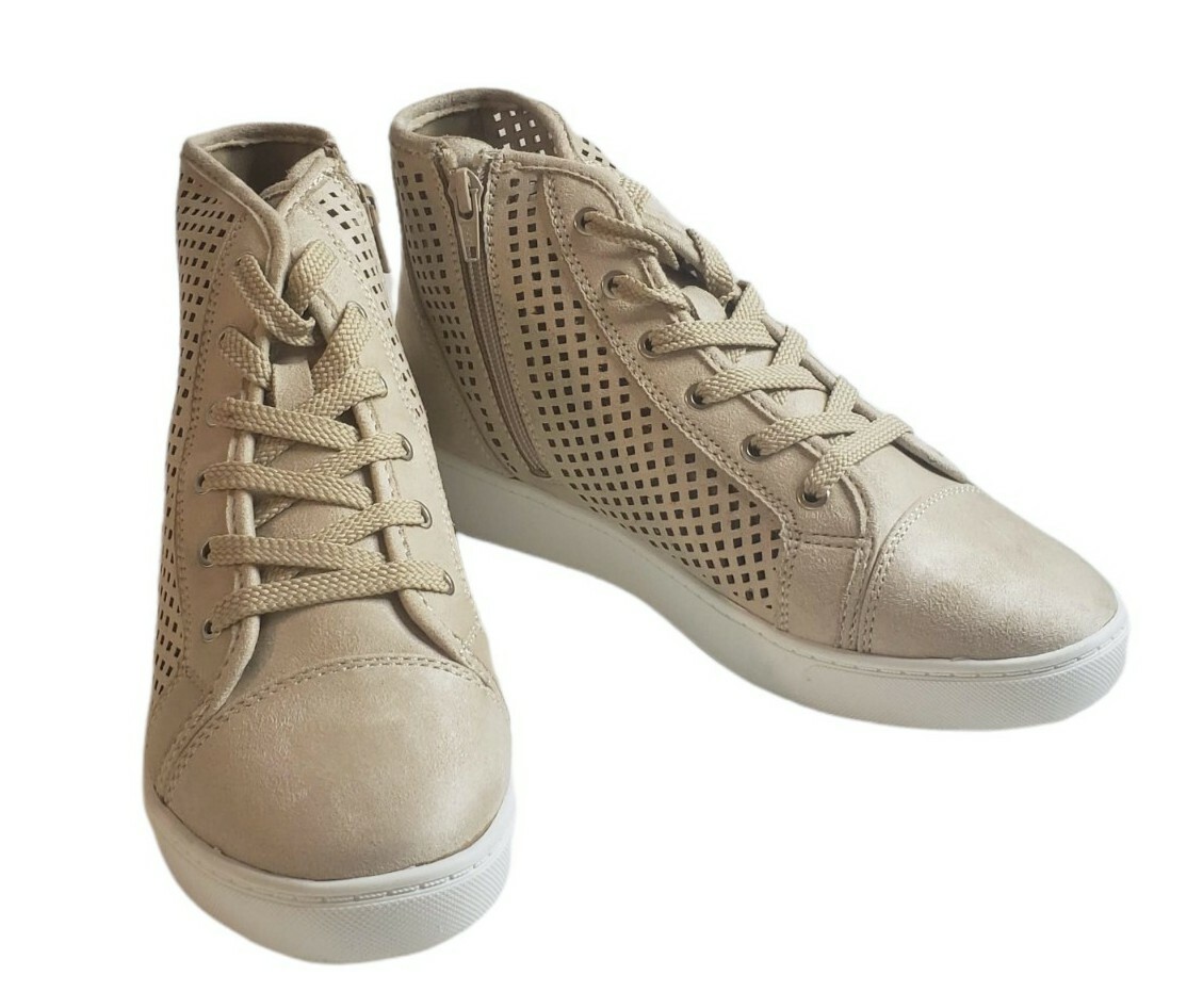 Comfortview Women’s Hi-Top Sneakers Briella Beige Zipper and Lace up Size 7.5M