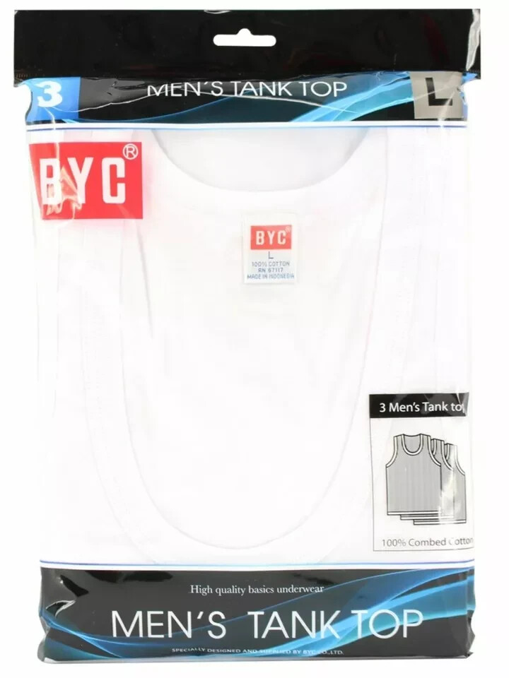 BYC Men’s White 100% Cotton Undershirts Tank Top A Shirts Pack of 12 pc MT01