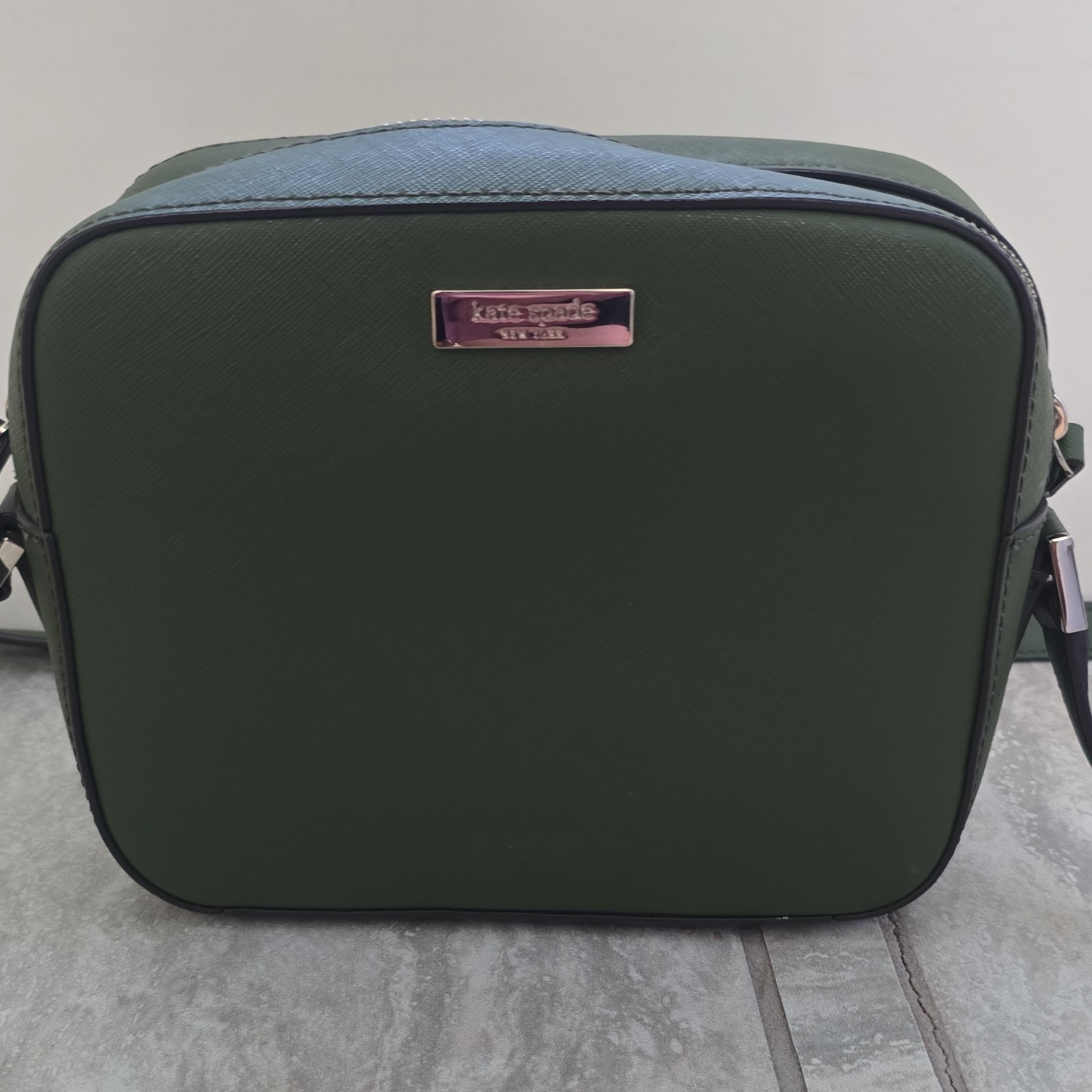 Kate Spade New York Green Small Crossbody Bag Zip Closure Silver Logo