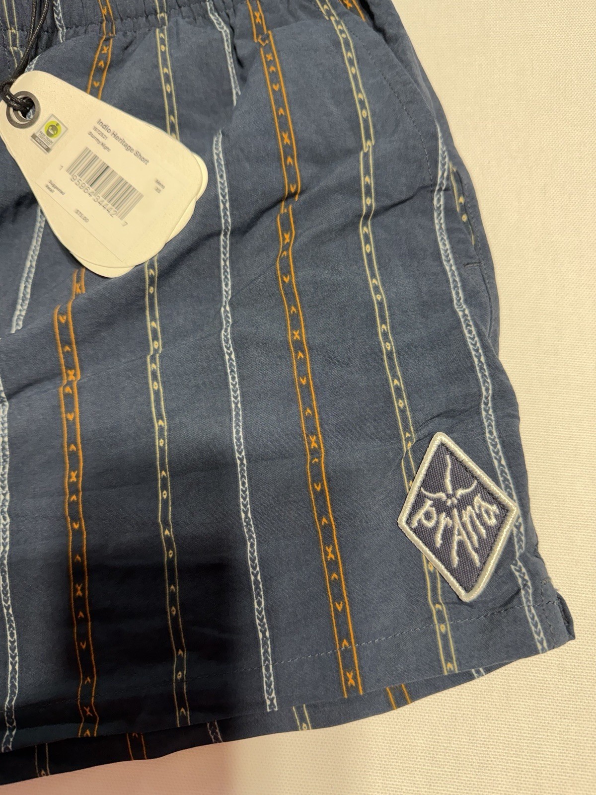 NWT prAna Indio Heritage Short Men’s XS Stormy Night Striped Drawstring $75