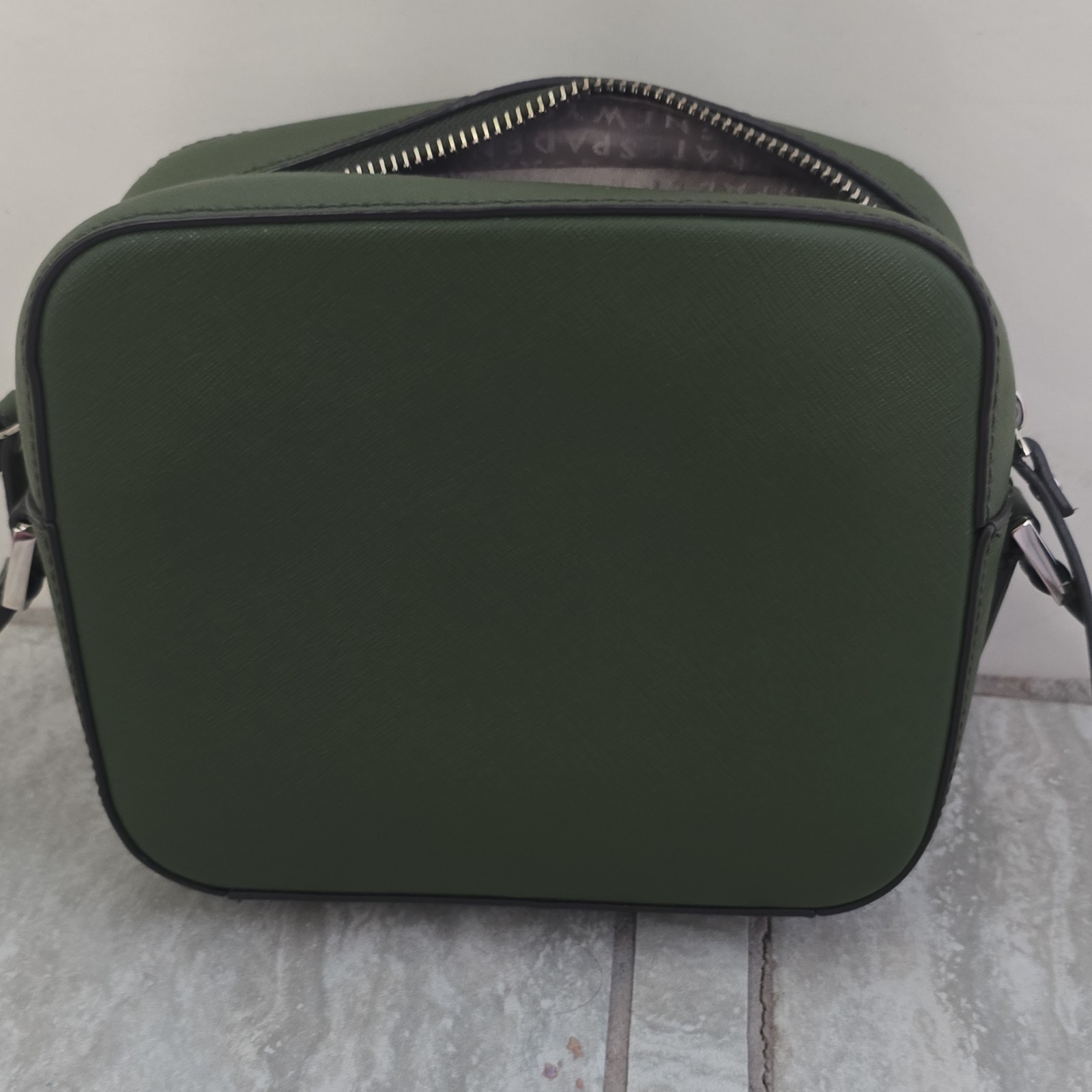 Kate Spade New York Green Small Crossbody Bag Zip Closure Silver Logo