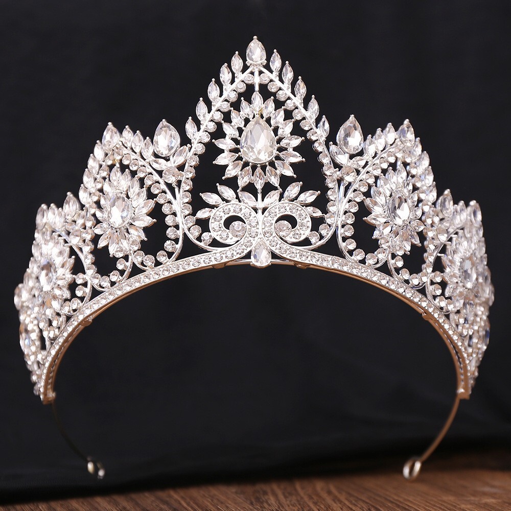 9cm Tall Large Crystal Wedding Queen Princess Prom Tiara Crown For Women