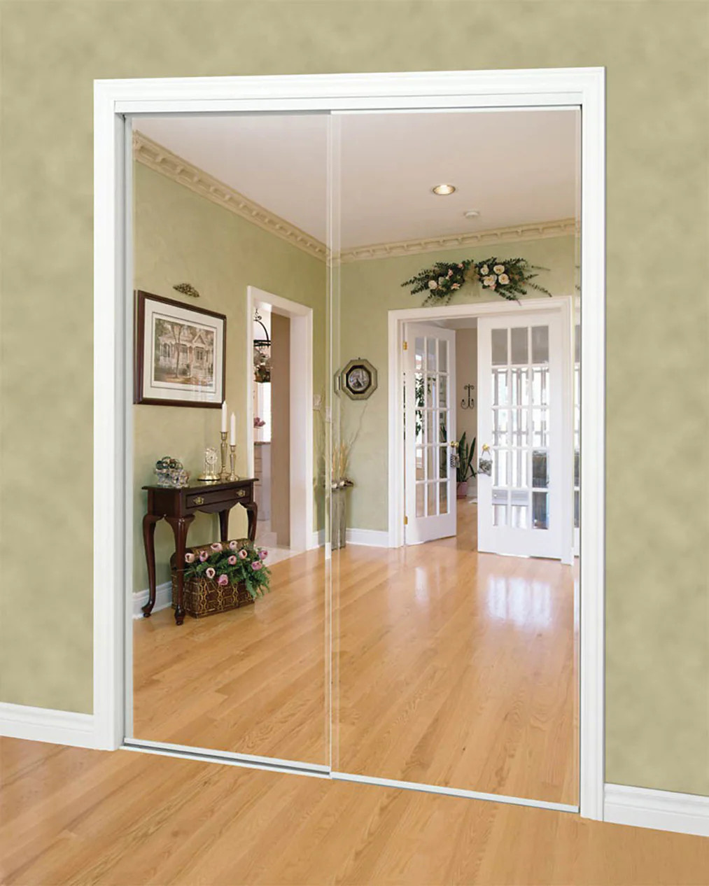 RELIABILT 48-in x 80-in (glass/mirror) Flush Mirrored glass Prefinished St|27126