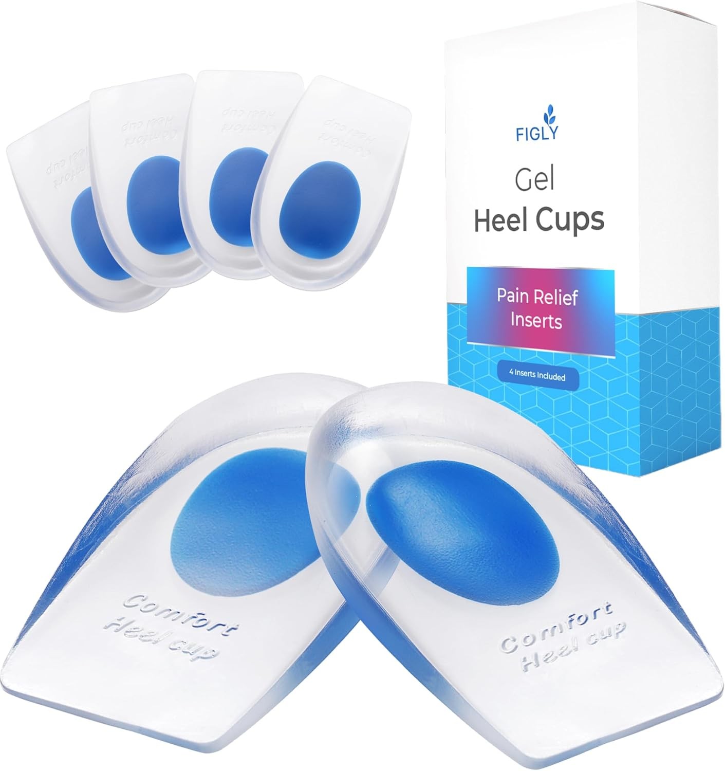 Heel Cushions for Heel Pain Relief (4 Pack) – Gel Heel Cushion Inserts, Gel Heel