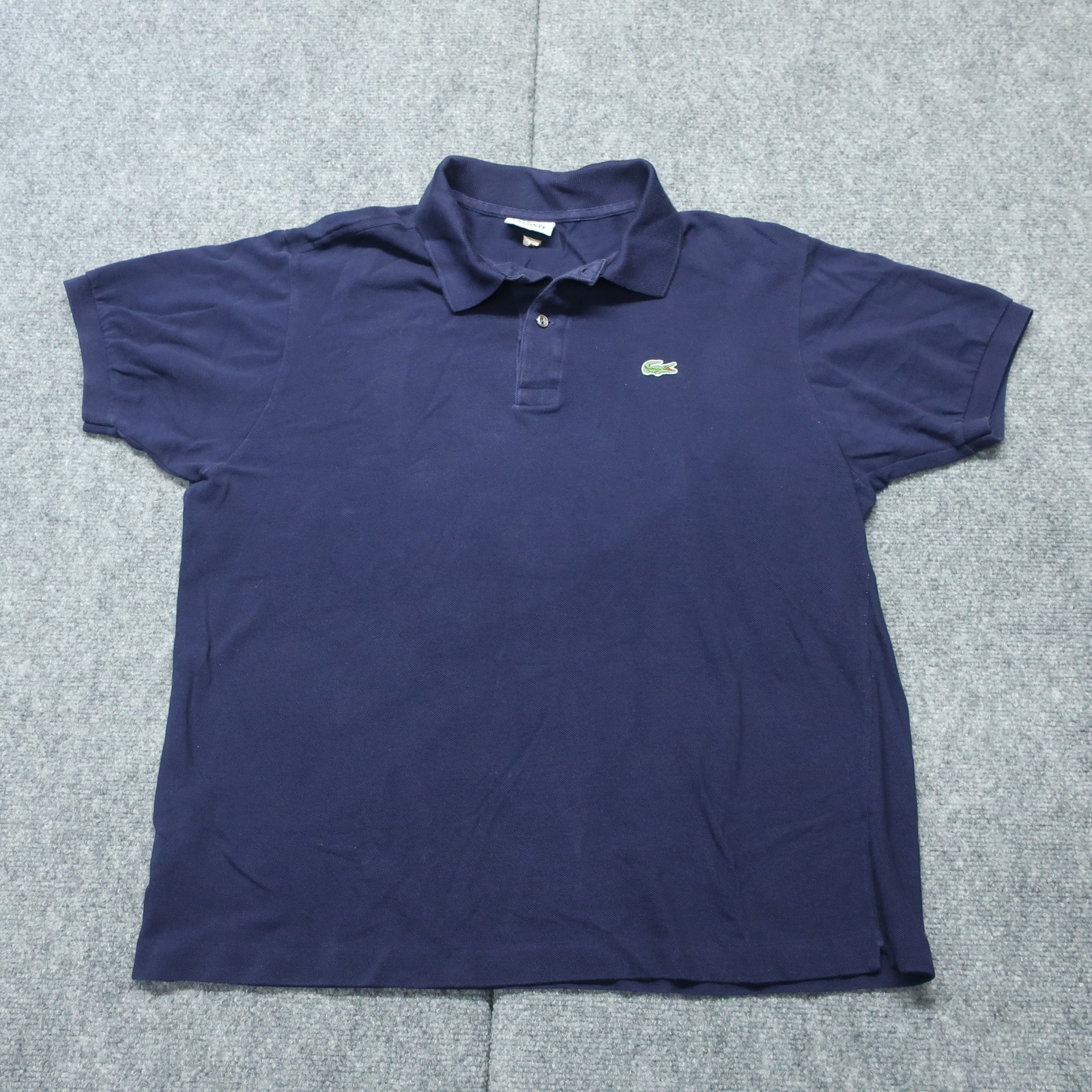 Lacoste Polo Shirt Mens 6 L Navy Blue Cotton Ribbed Cuff Slit Hem Short Sleeve