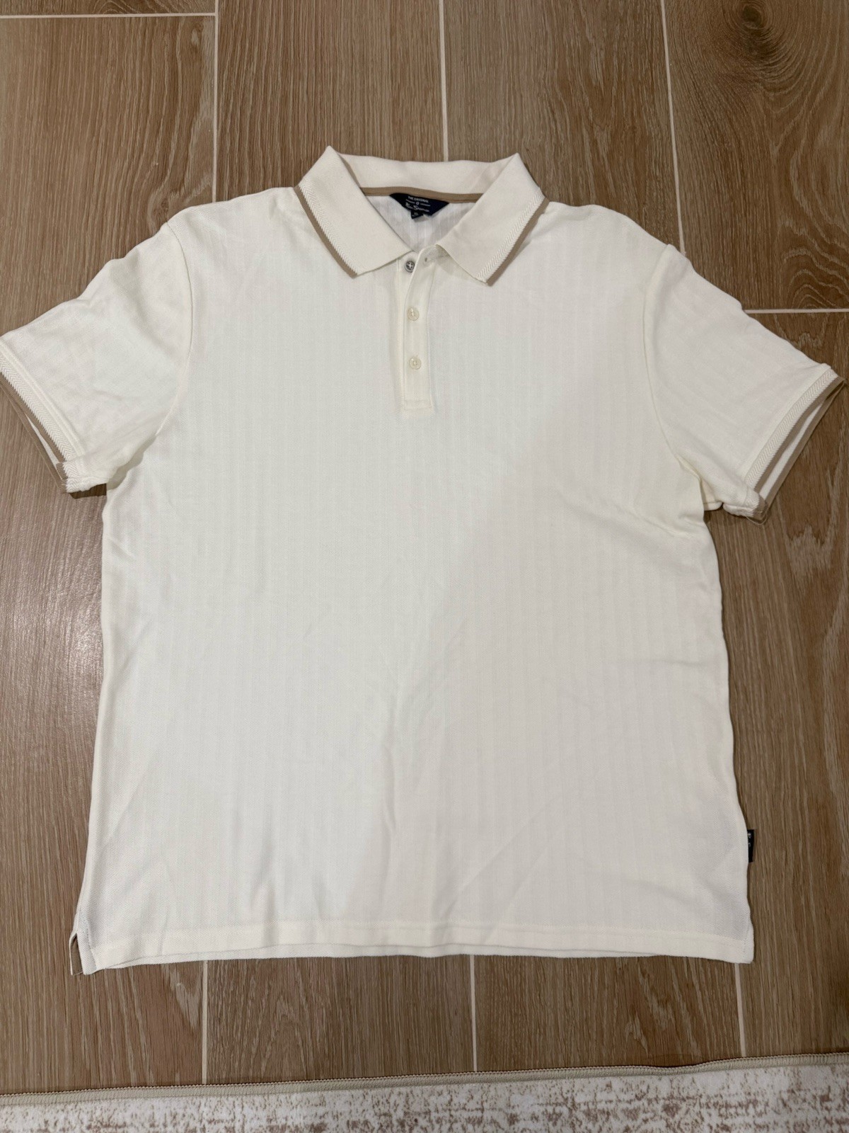 Ben Sherman Cream Knit XL Short Sleeve Mens Polo with Contrast Trim
