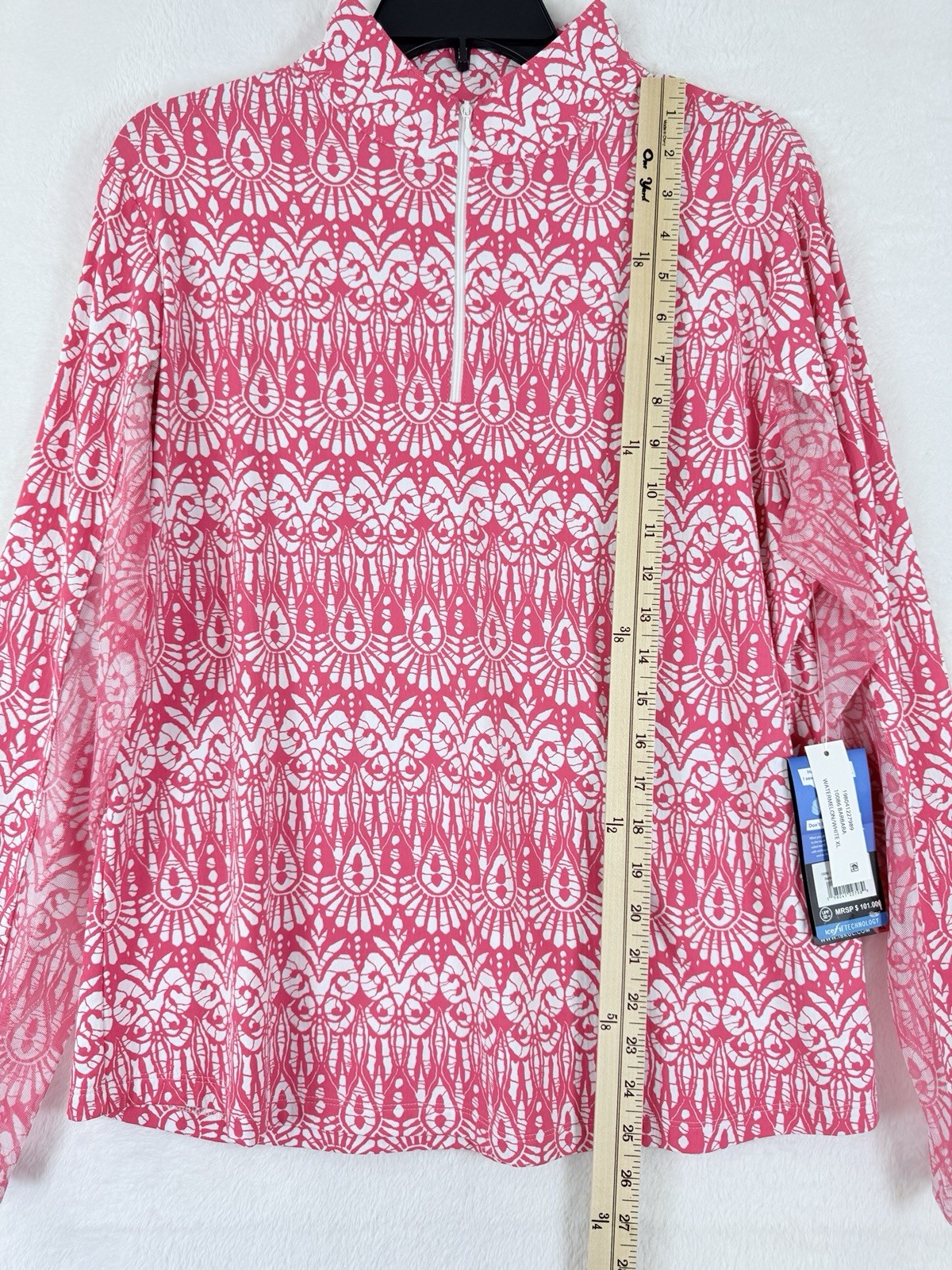 IBKUL Womens Long Sleeve Top XL 1/4 Zip Mock Neck Pink Barbara Golf