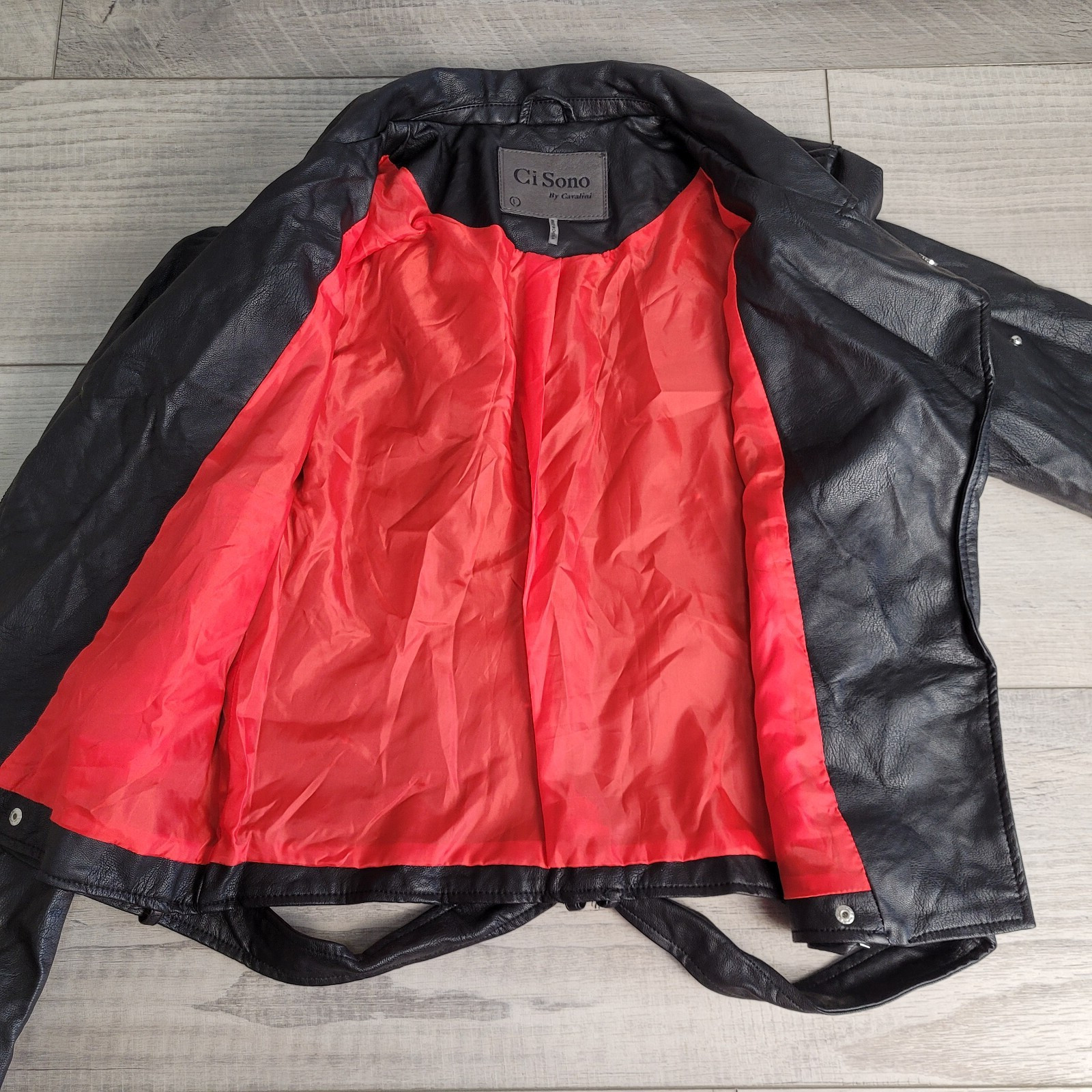 CI SONO By CAVALINI Jacket Womens Large 100% Vegan Leather Lined Bomber Moto