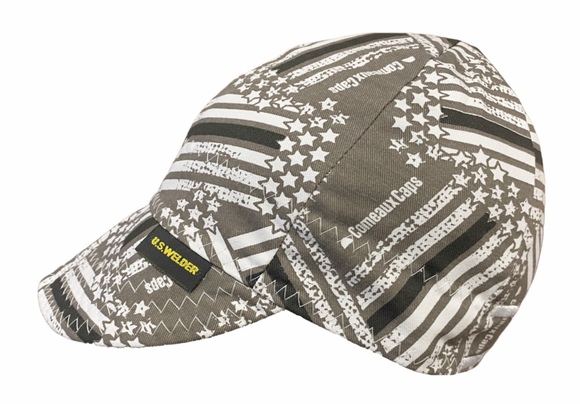 US WELDER Welding Caps Welders Hat Gray Black Flag Reversible by Comeaux Supply