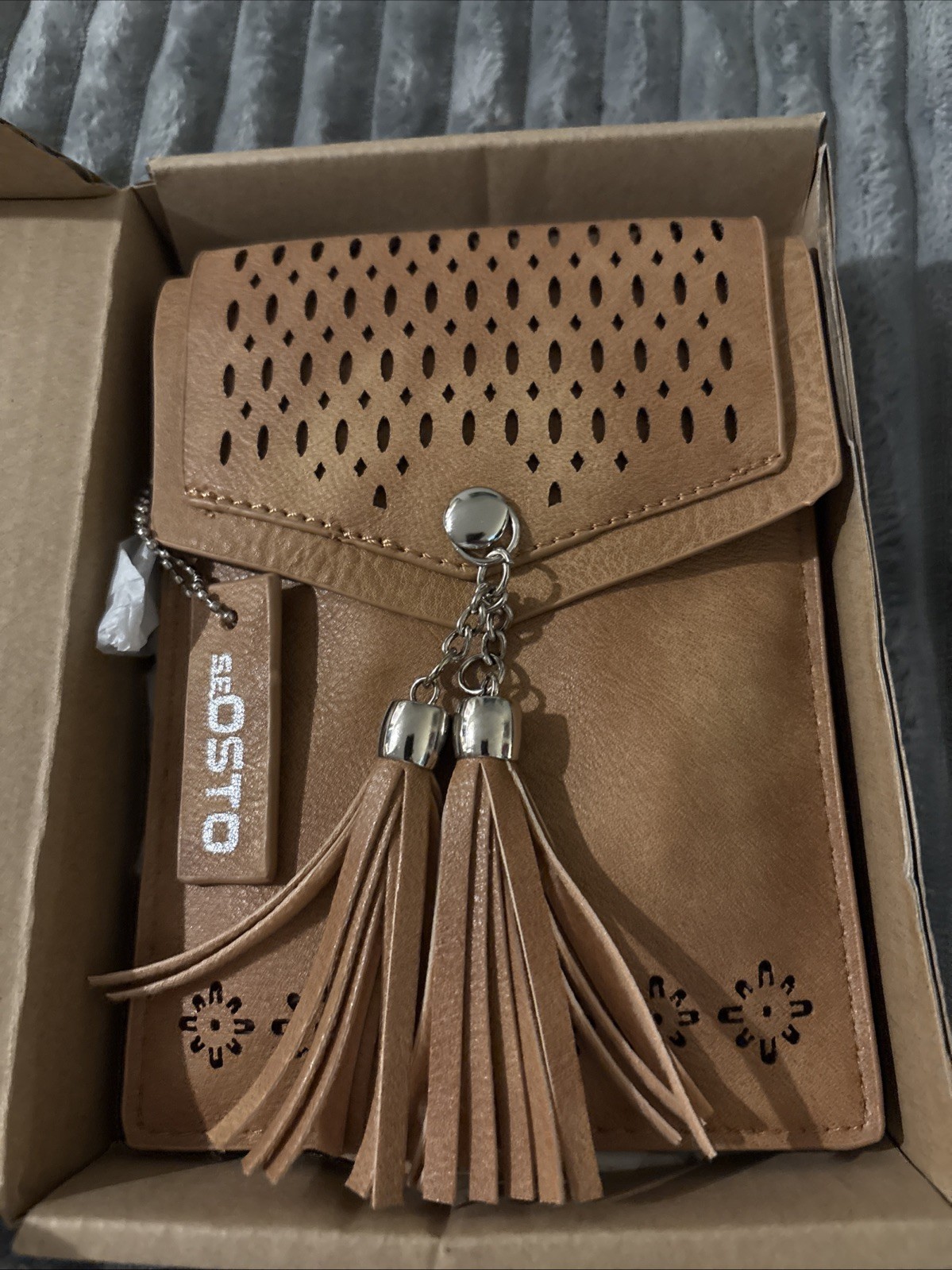 Small Crossbody Bag Seosto, Tassel Wallet Purse, Brown