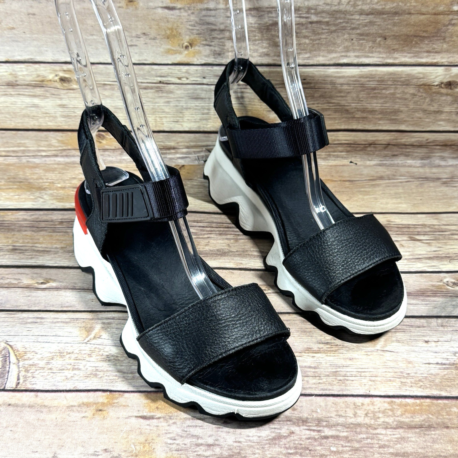 Sorel Womens Black White Red Kinetic Impact Slingback Platform Sandals Size 9