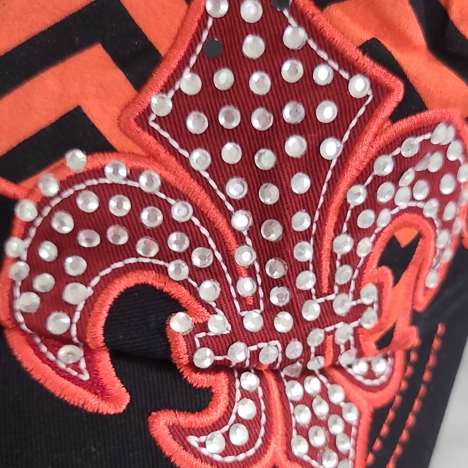 Leader Baseball Cap Chevron Fleur-de-lis Black Orange Red Adjustable One Size