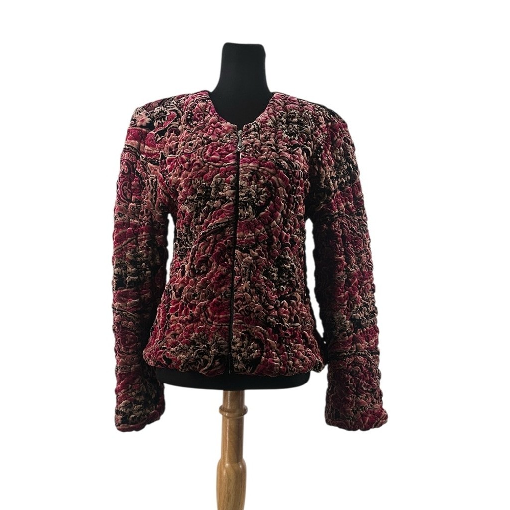 Joseph Ribkoff quilted coat floral printed zipper blazer elegant artsy sz 10