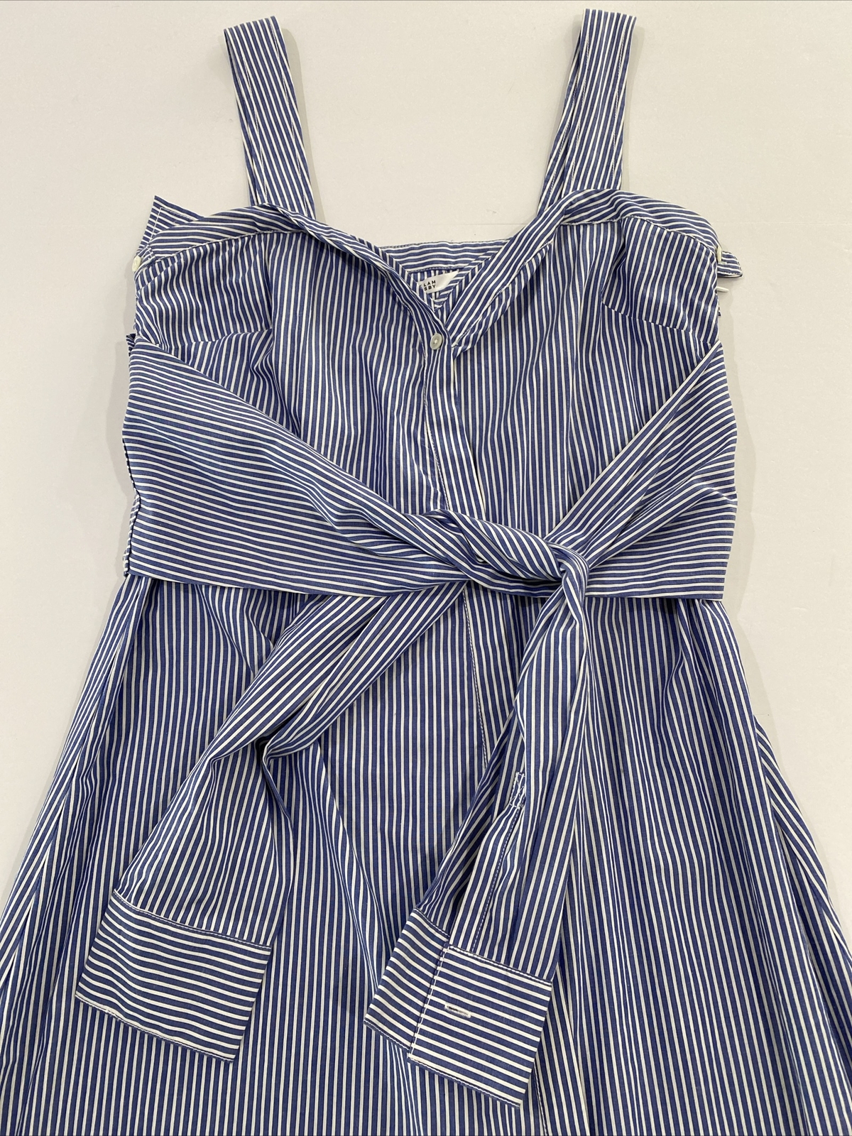 DEREK LAM 10 Crosby Blue Striped Front Tie Poplin Dress Size 8 Coastal NWT $395