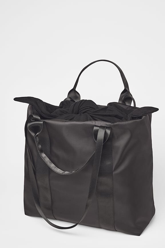 Fabletics The Day Trip Bag Black Lined Yoga Tote With Long Shoulder Straps