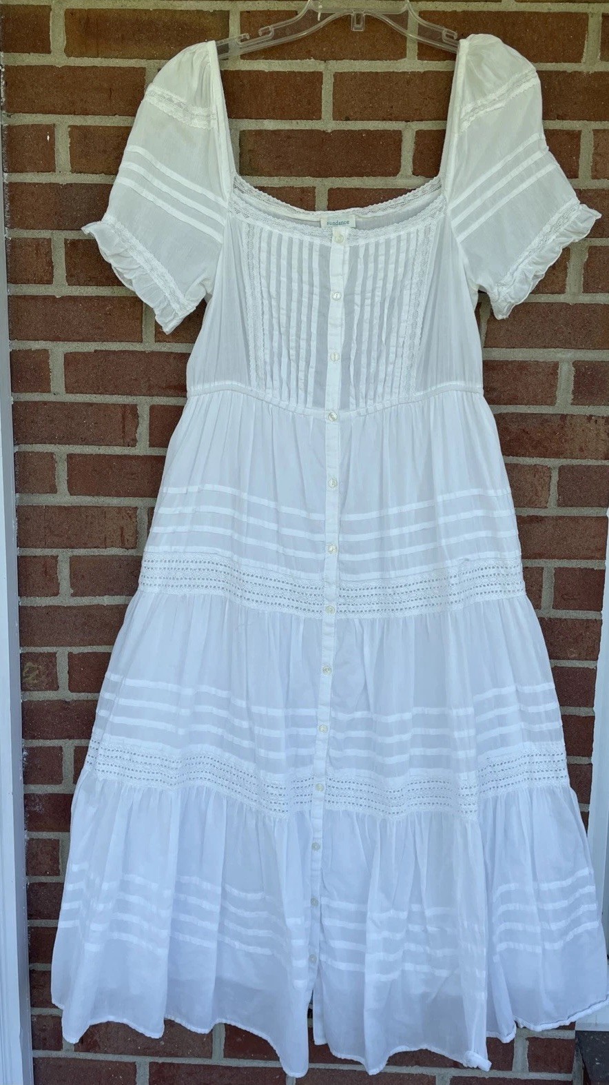 Sundance Mirabelle Maxi Tiered Ruffle Dress Sz M White Milkmaid Cottage Coastal