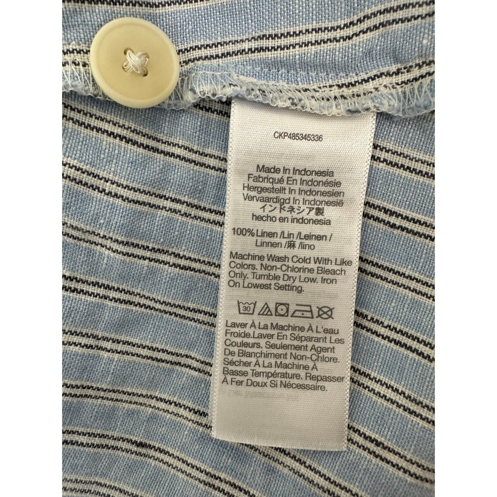Madewell Cassie Striped Linen Button Front Midi Dress Size L Blue WhitePockets