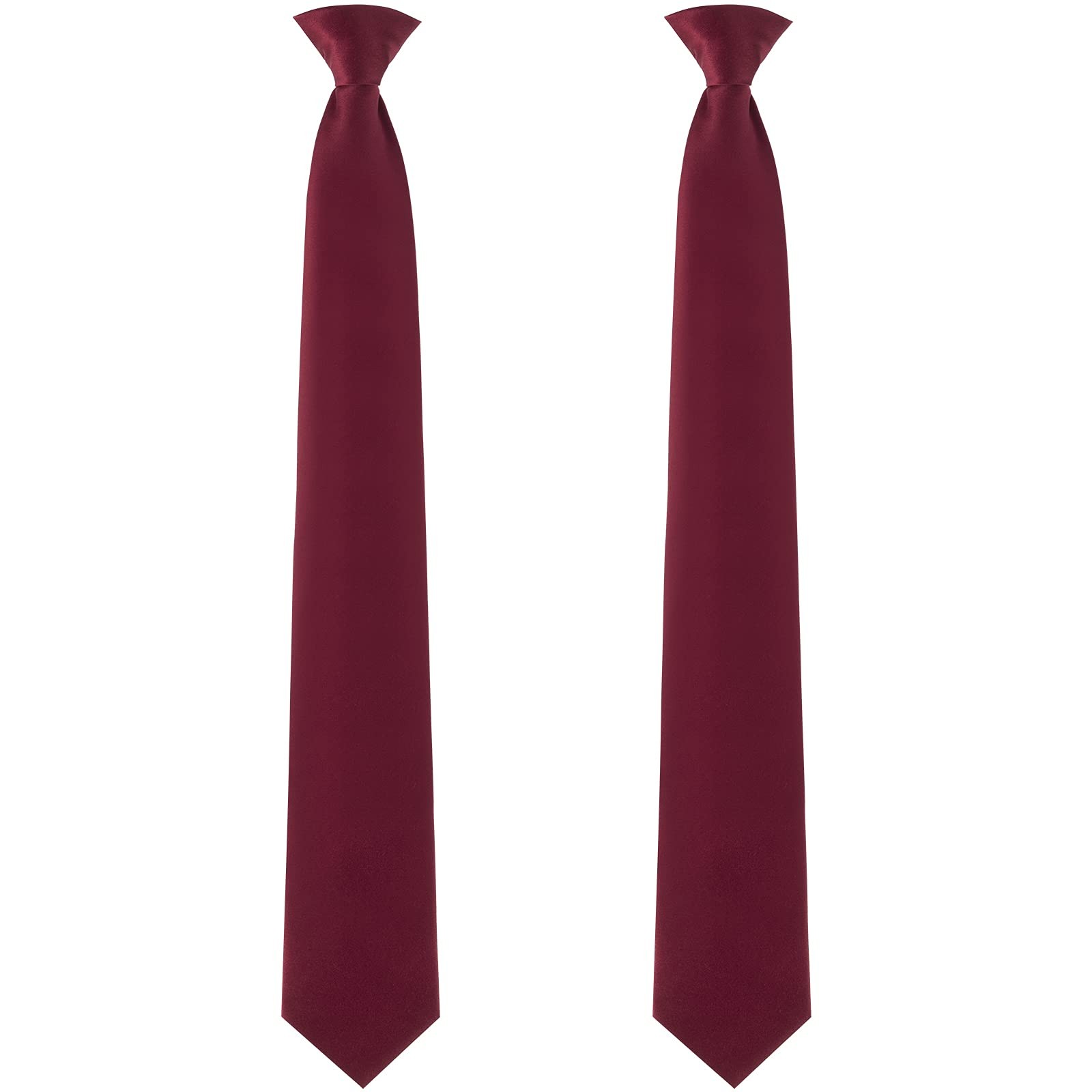 2 Pieces Men’s Clip on Ties 20 Inches Solid Color Clip on Ties Pre Burgundy