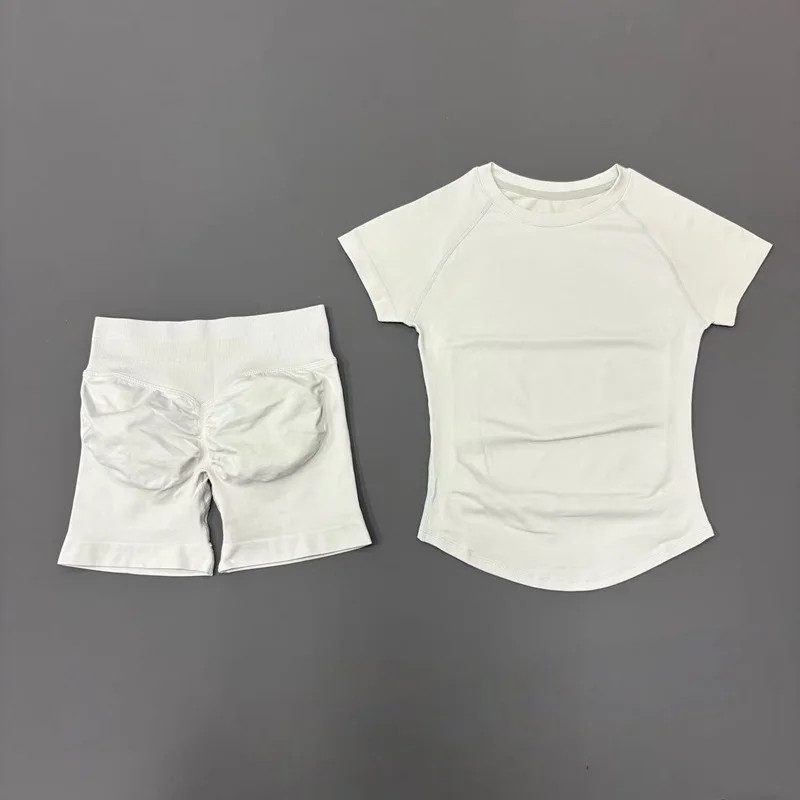 2 Pcs HISTELLO Sports Gym Sets Short Sleeve Seamless Yoga Clothing Fitness Set W