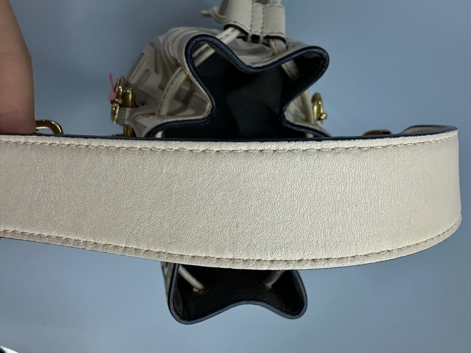 FENDI Mon Tresor Bucket Crossbody Bag FF Mini Off-white Embossed Leather Gold HW