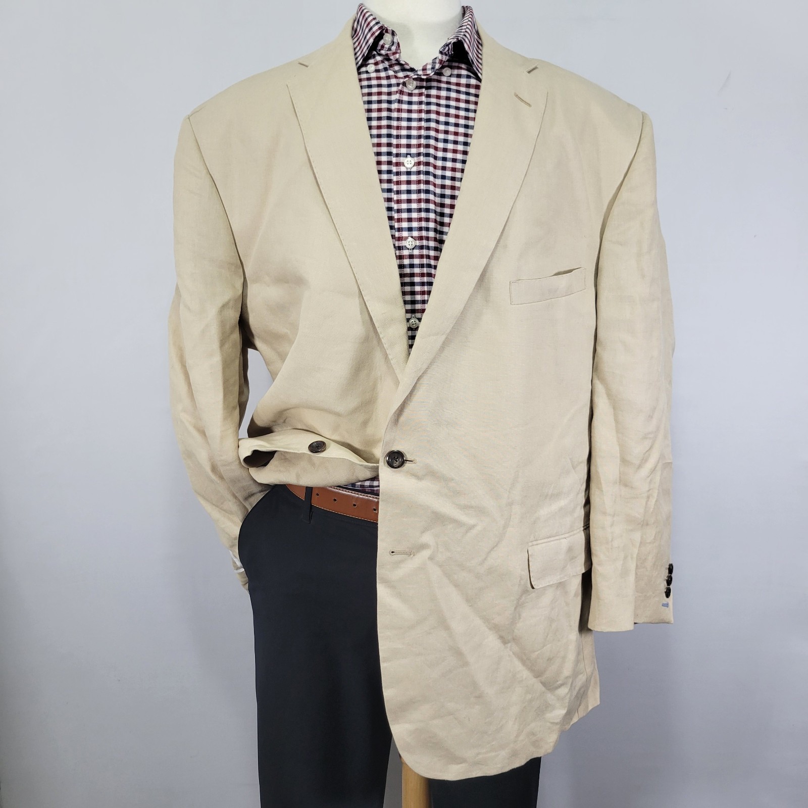 Corporate Image Tom James Men’s Sport Coat Blazer Sugreon Linen 52R SLIM FIT