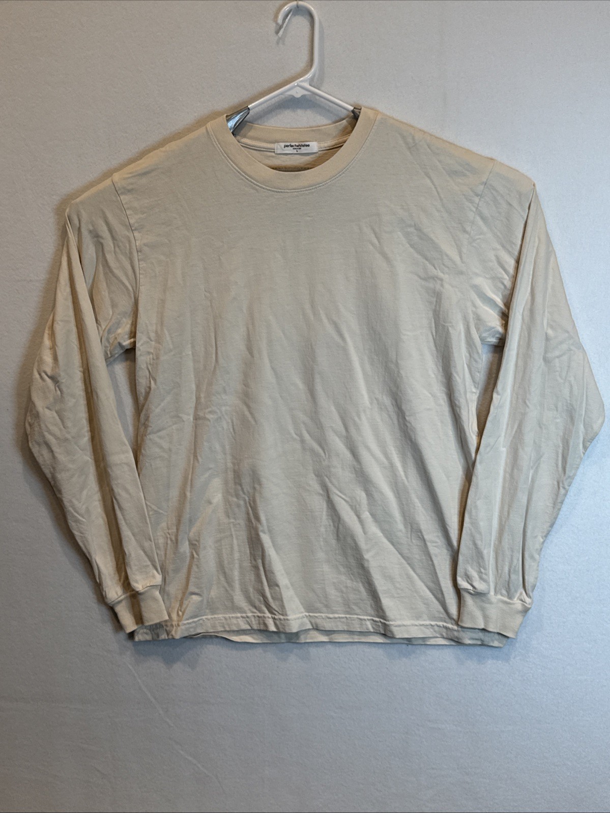 Perfect White Tee Jon M Ivory T-shirt Men’s Long Sleeve Crew Neck Size L NWOT