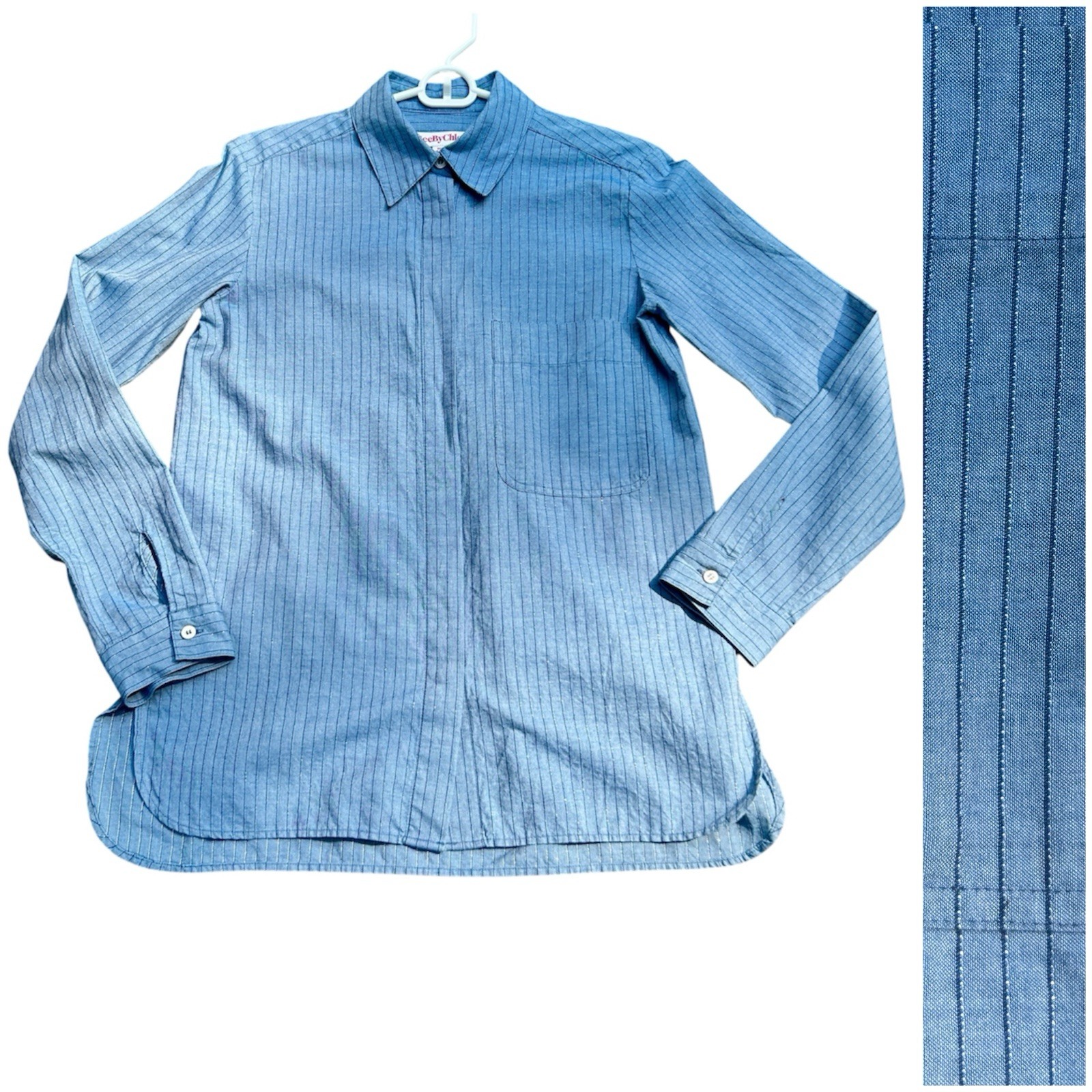 See By Chloe Light Blue Denim Metallic Pinstripe Button-Up Shirt