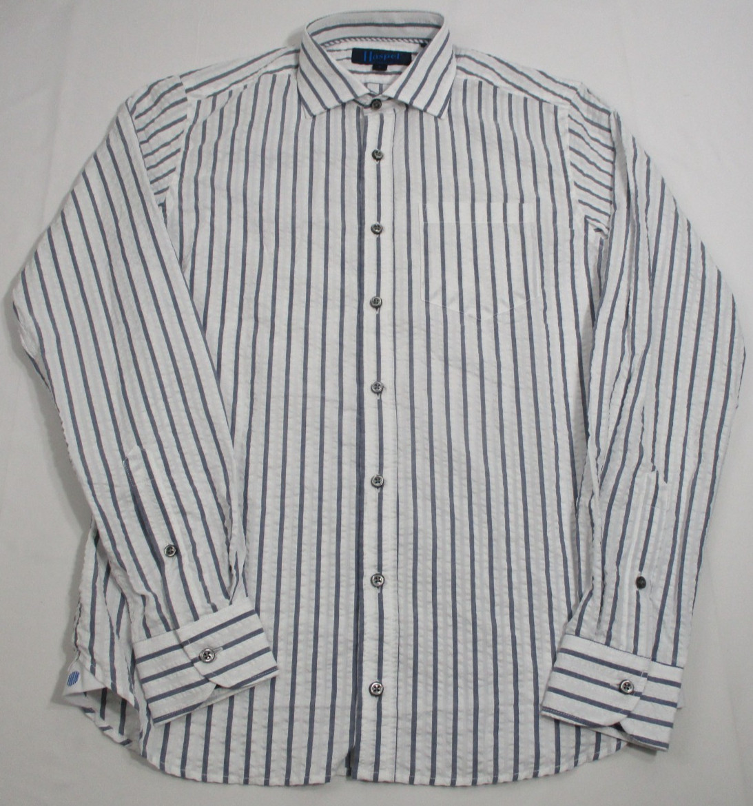 Haspel Long Sleeve Seersucker Button Up Shirt Mens Size SM Seersucker White Gray