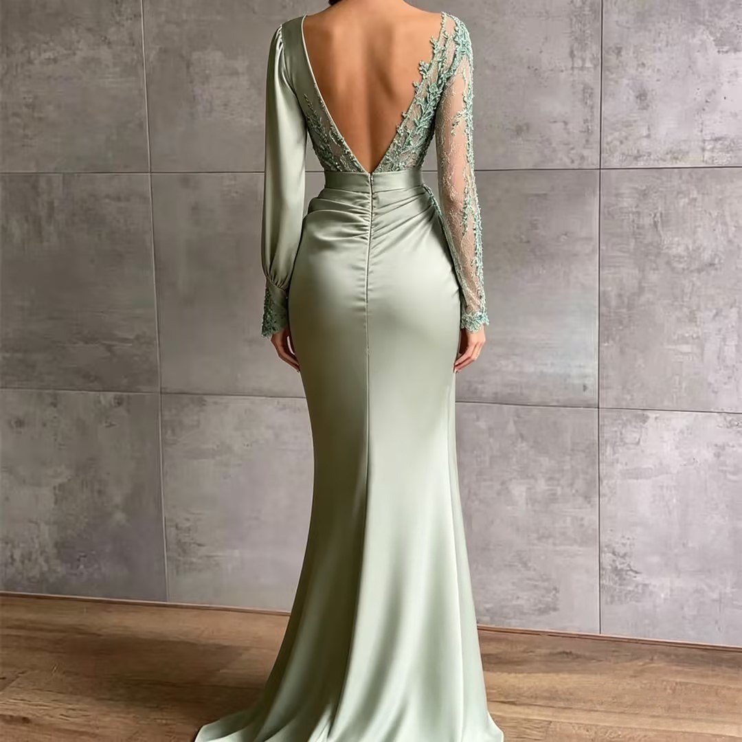 Beaded Evening Dresses Long Sleeve Mermaid Prom Dress Custom Made Women Formal