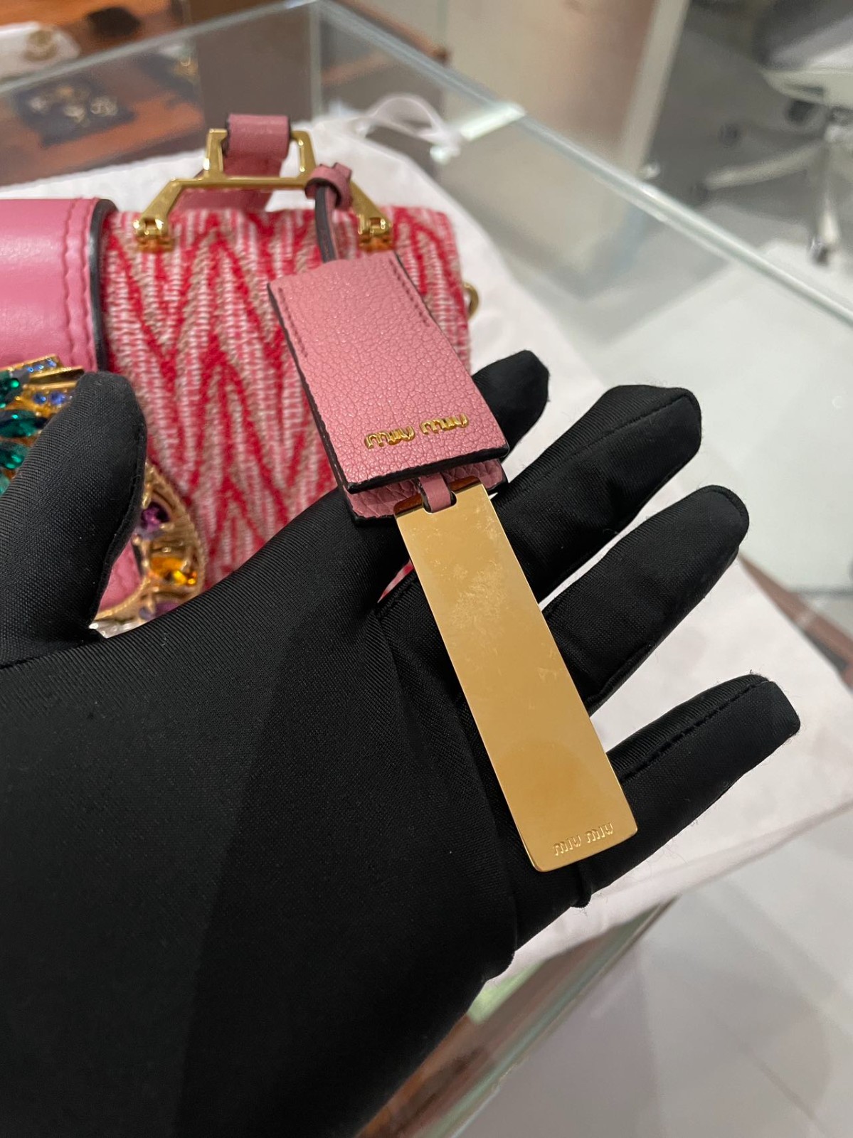 Miu Miu Mini Sunflower Gem Shoulder Bag Pink Leather Italy