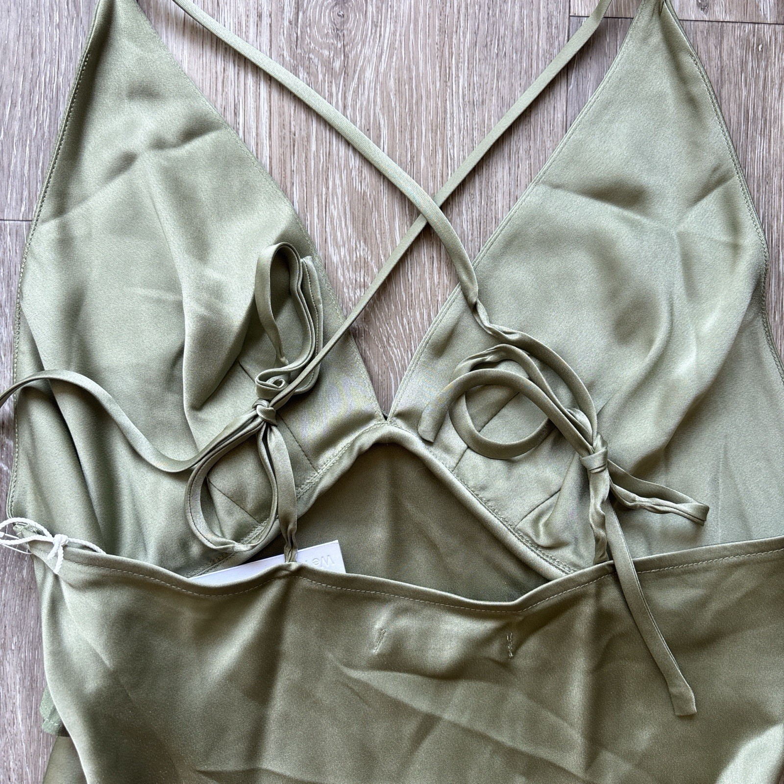 Reformation NWT Madrigal Artichoke Green Satin Maxi Slip Dress Size S