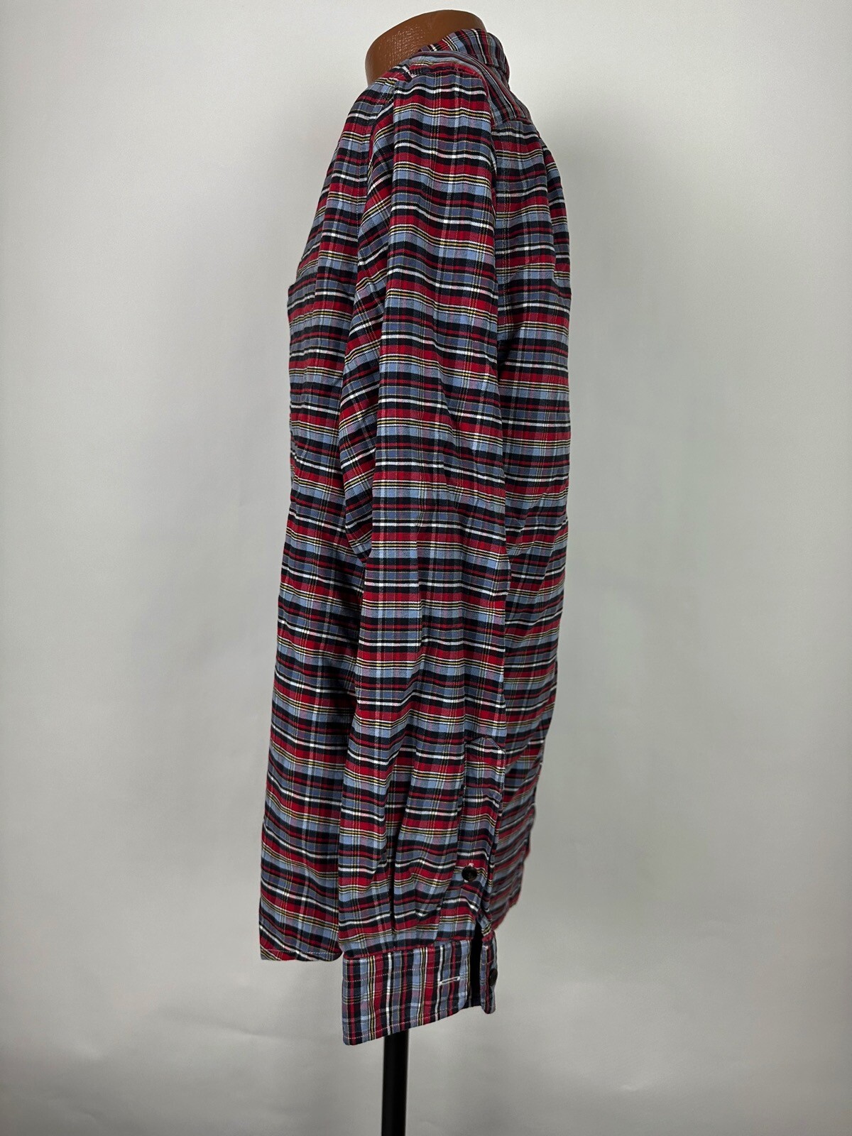 Vintage Oxford Shirt Men Large Casual Gray Red Plaid Button Down Cremieux STAIN