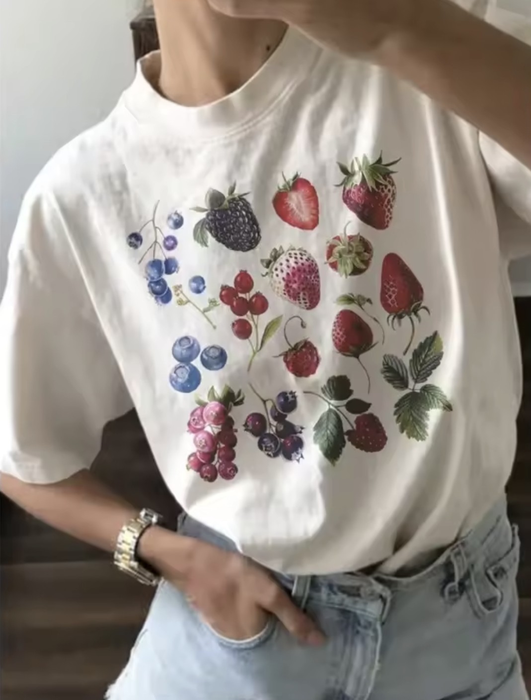 Women’s T-Shirt Cotton Aesthetic Fruit/Berry Species Cute Fruit Graphic Tee