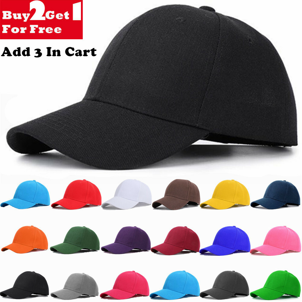 Baseball Caps Plain Hook-N-Loop Adjustable Sun Solid Color Blank Army Hat Cap