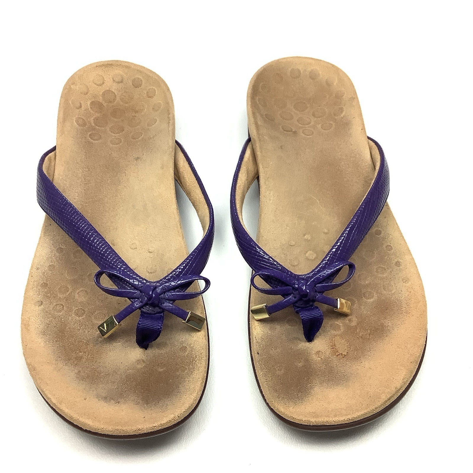Vionic Bella II Lizard Purple Sandals Women 8 Thong Slide Flip Flop Bow Beach