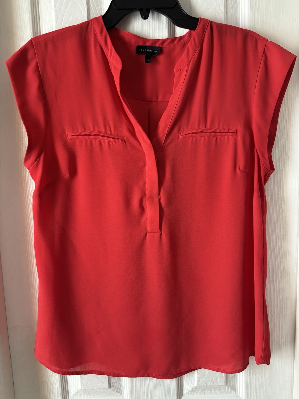 The Limited Coral Red Split Neck Cap Sleeve Blouse Top Womens Size Large