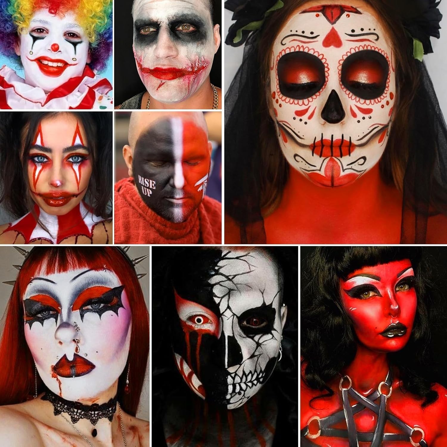 Black White Red Face Paint Kit – Large 50g Oil-Based Grease Makeup Set with Re