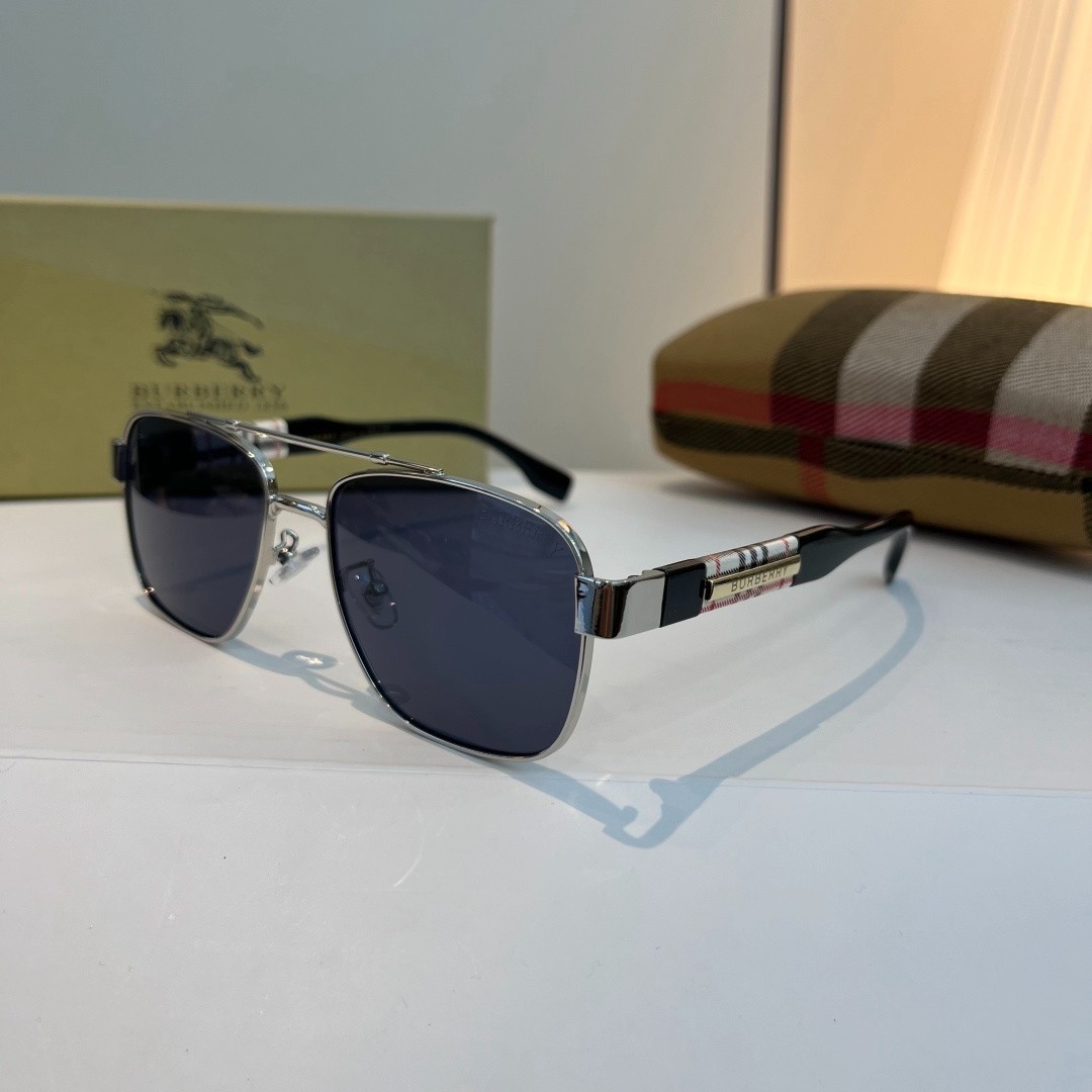 Burberry BE2394 Sunglasses 64‑16‑143 Silver Frame Dark Blue Lens