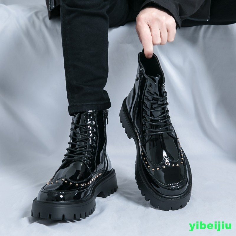New Men’s High Top Platform Studded Ankle Boots Wing Tip Brogue Colorblock Shoes