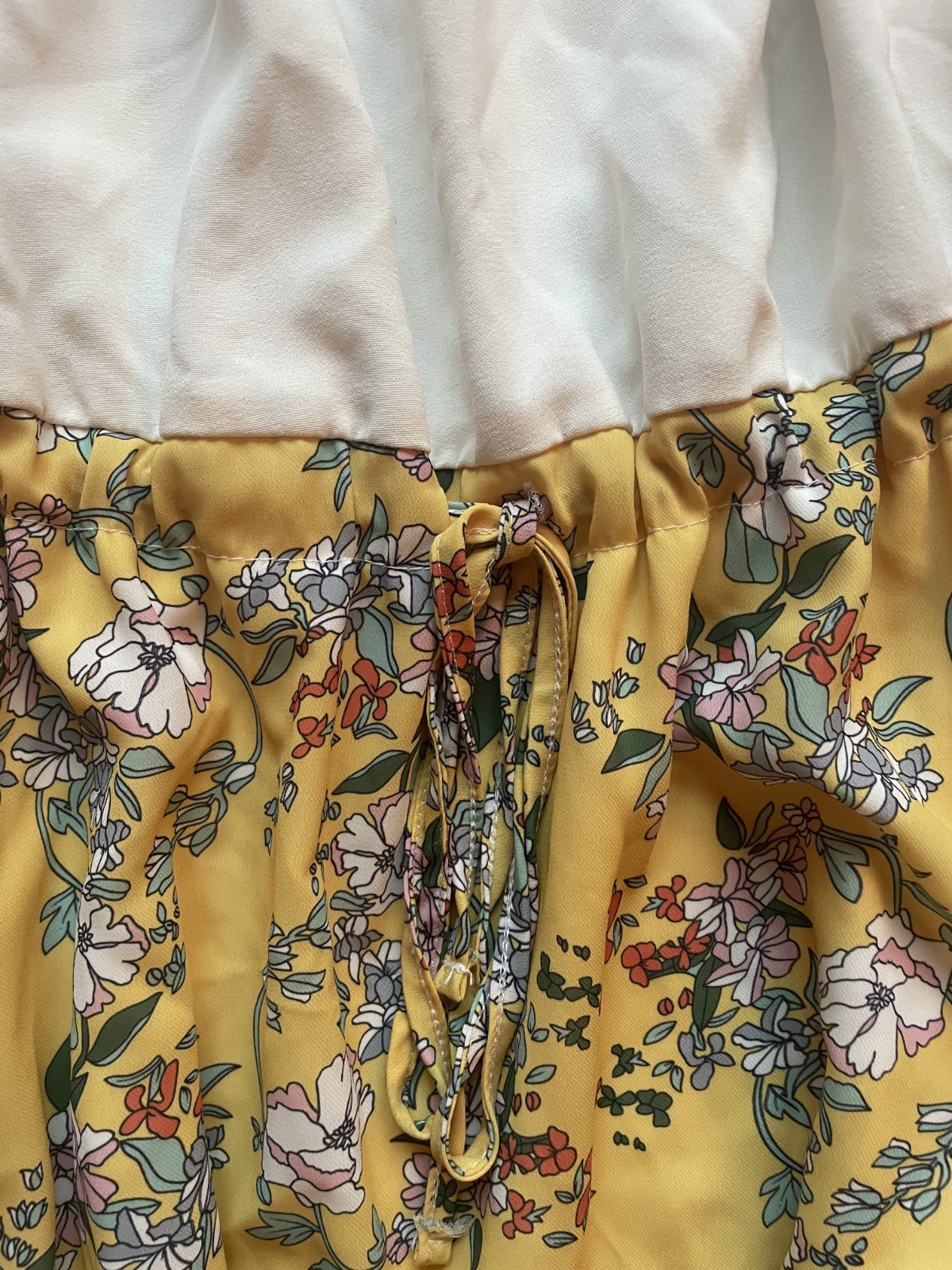 White and yellow off the shoulder floral dress fits like child XL or adult XS