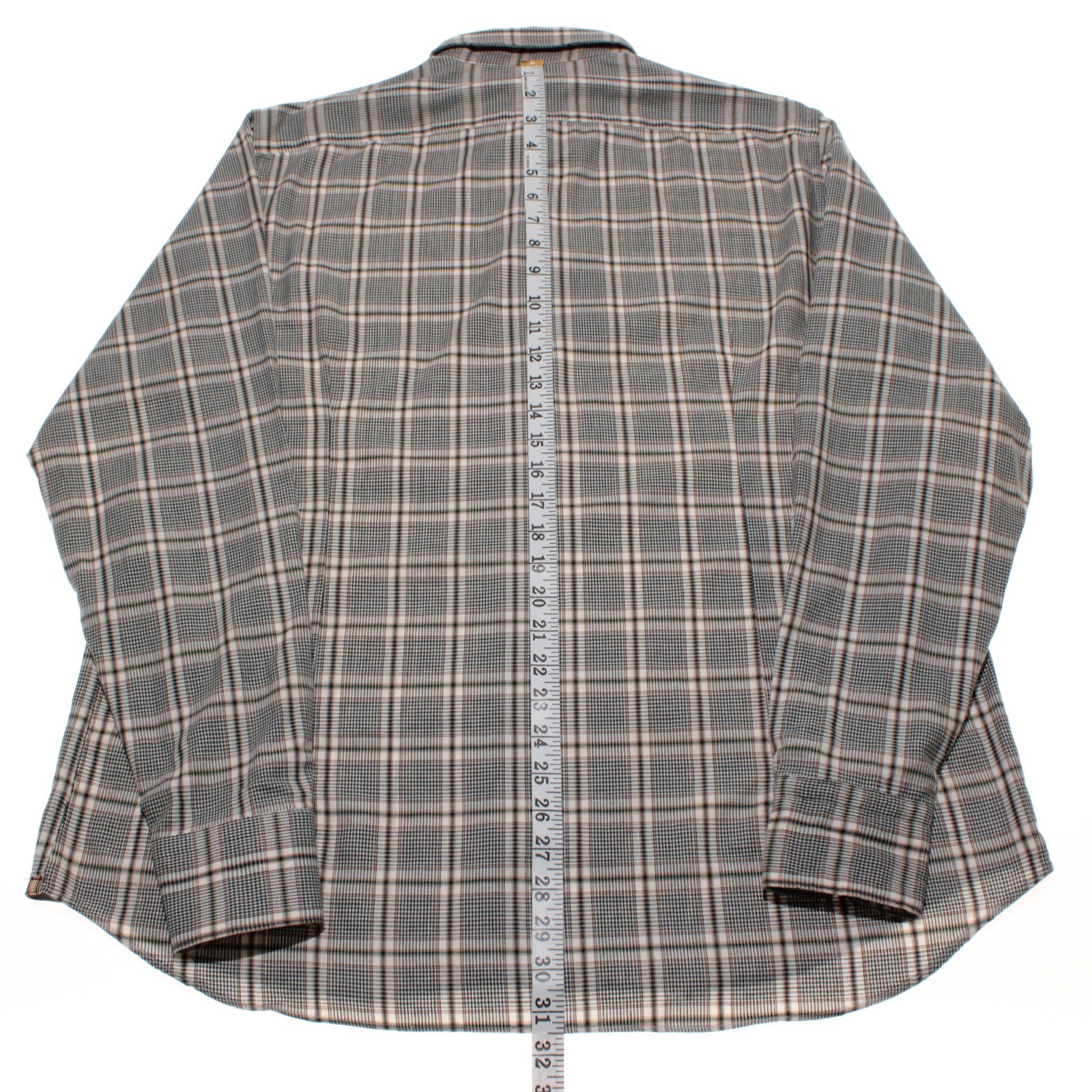 GMF NWT Dress Shirt Size 44 17.5 in Green / Cream / Black Plaid 100% Cotton