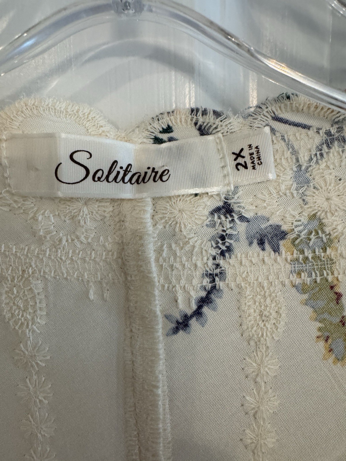 Solitaire Floral Crochet Lace Open Front 3/4 Sleeve Kimono Top, Plus 2X